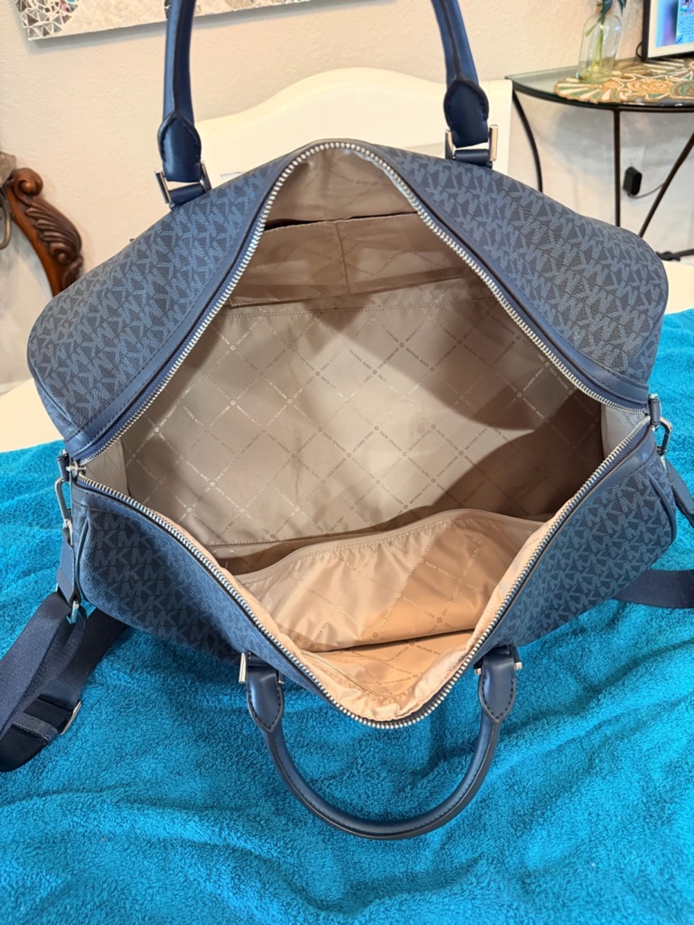 Michael Kors Navy MK Monogram Rolling Duffel and Carry-On Set - Picture 14 of 16